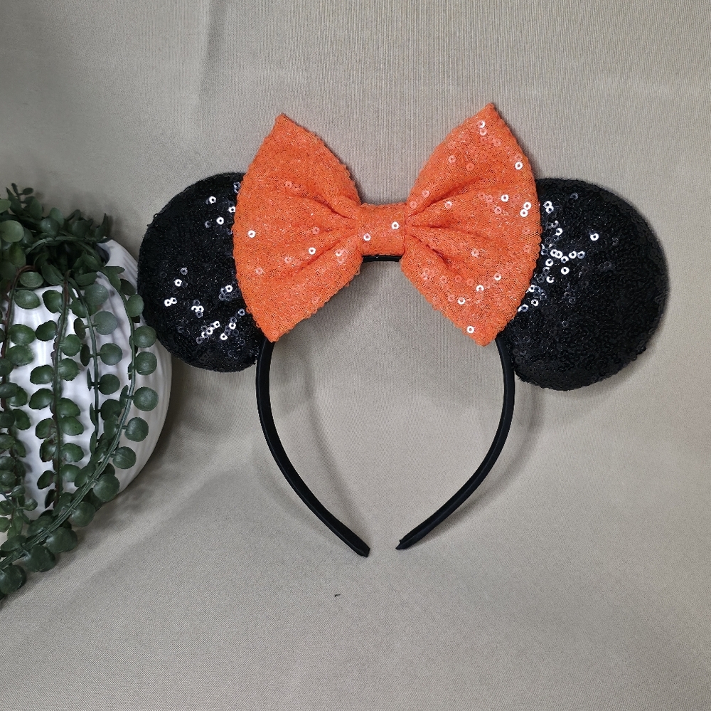 Sparkling Orange and Black Mouse Ears Headband